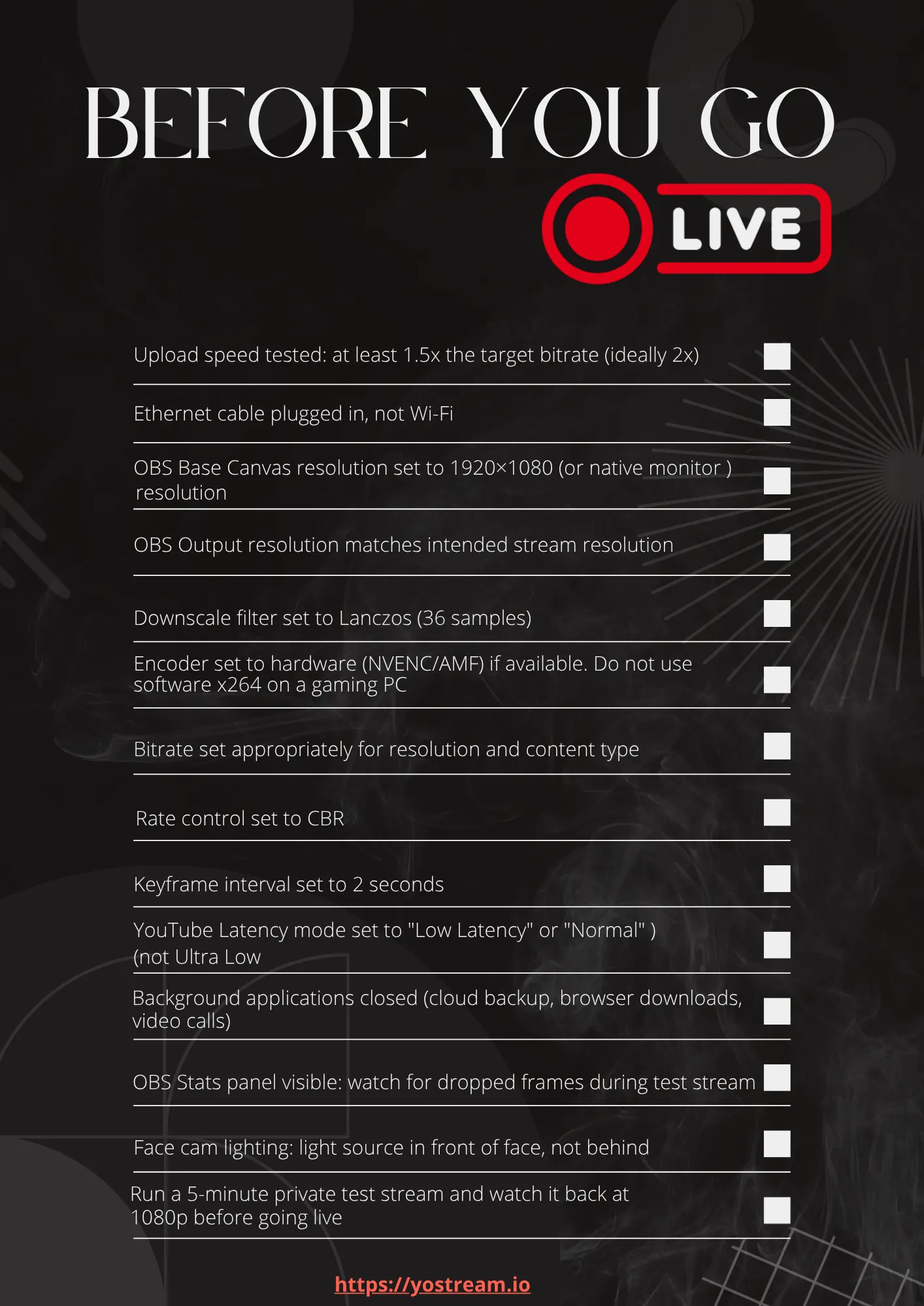 Pre-Stream Quality Checklist